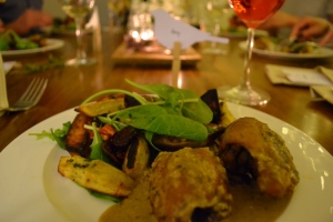 Main Course Juicy Jerk Chicken with Roasted Vegetable and Chorizo Salad